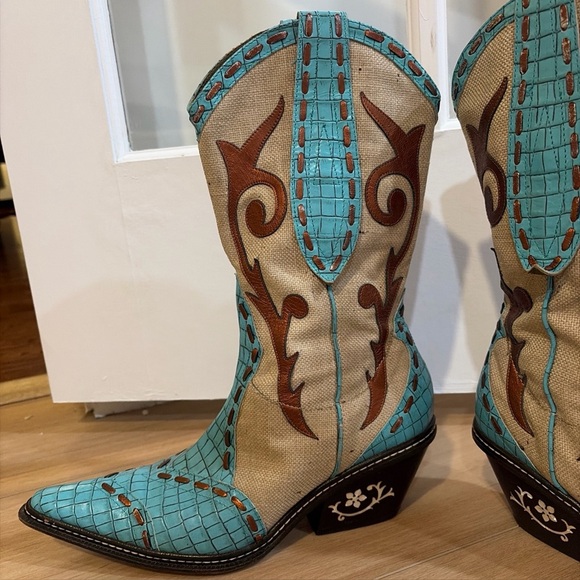 Donald J. Pliner Shoes - Donald J. Pliner Turquoise Mother of Pearl Cowboy Boots Western Rodeo Womens 9M